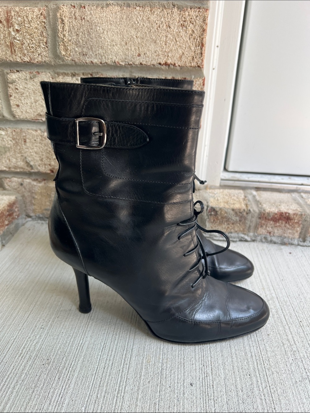 Via Spiga Black Leather Lace-Up High Heel Ankle Boots Size 8.5